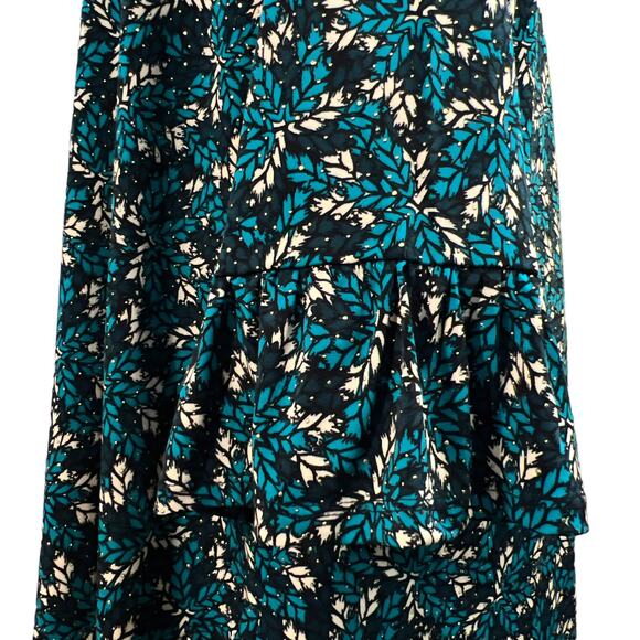 Rafaella Enchanting Leaf Pattern Bell Sleeve Top LARGE Teal Cream Black Asymmetr - Picture 5 of 15